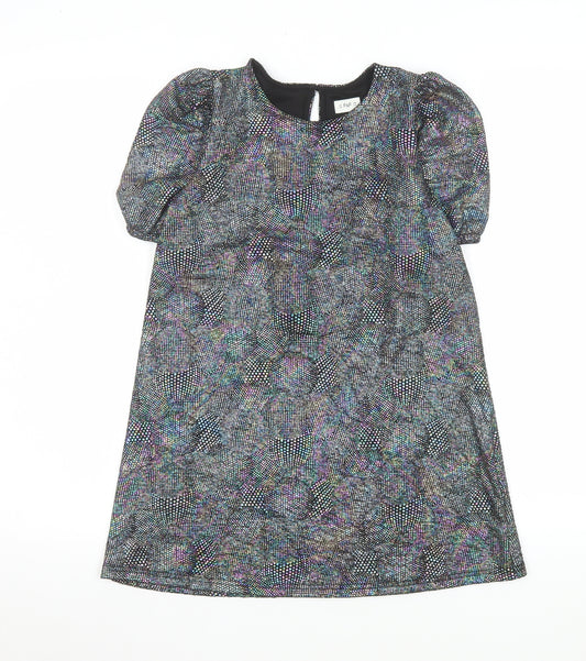 F&F Girls Black Glitter A-Line Party Dress 7-8 Years Puff Sleeve