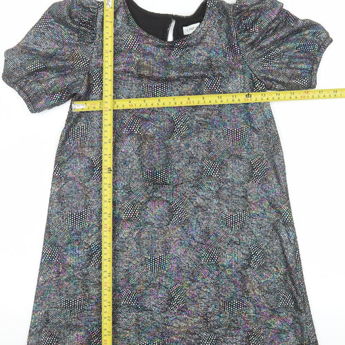 F&F Girls Black Glitter A-Line Party Dress 7-8 Years Puff Sleeve