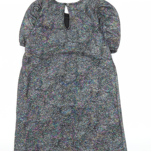 F&F Girls Black Glitter A-Line Party Dress 7-8 Years Puff Sleeve