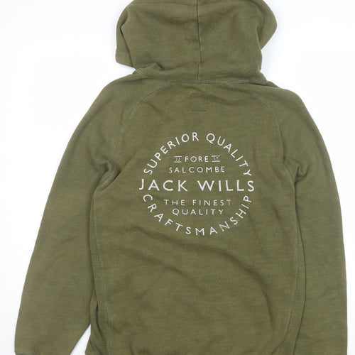 Jack Wills Men's Green Pullover Hoodie S Logo Print Fleece Sweatshirt