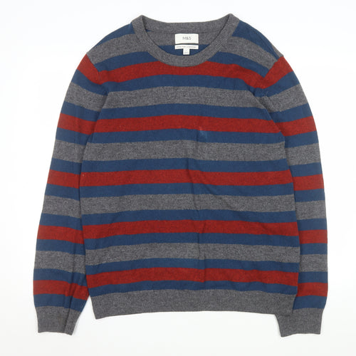 Marks and Spencer Men’s Multicoloured Wool Striped Pullover L