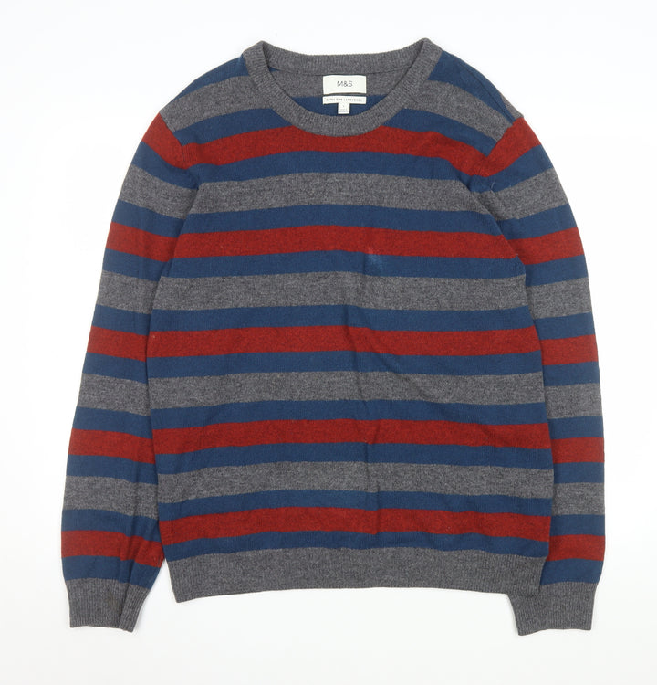 Marks and Spencer Men’s Multicoloured Wool Striped Pullover L