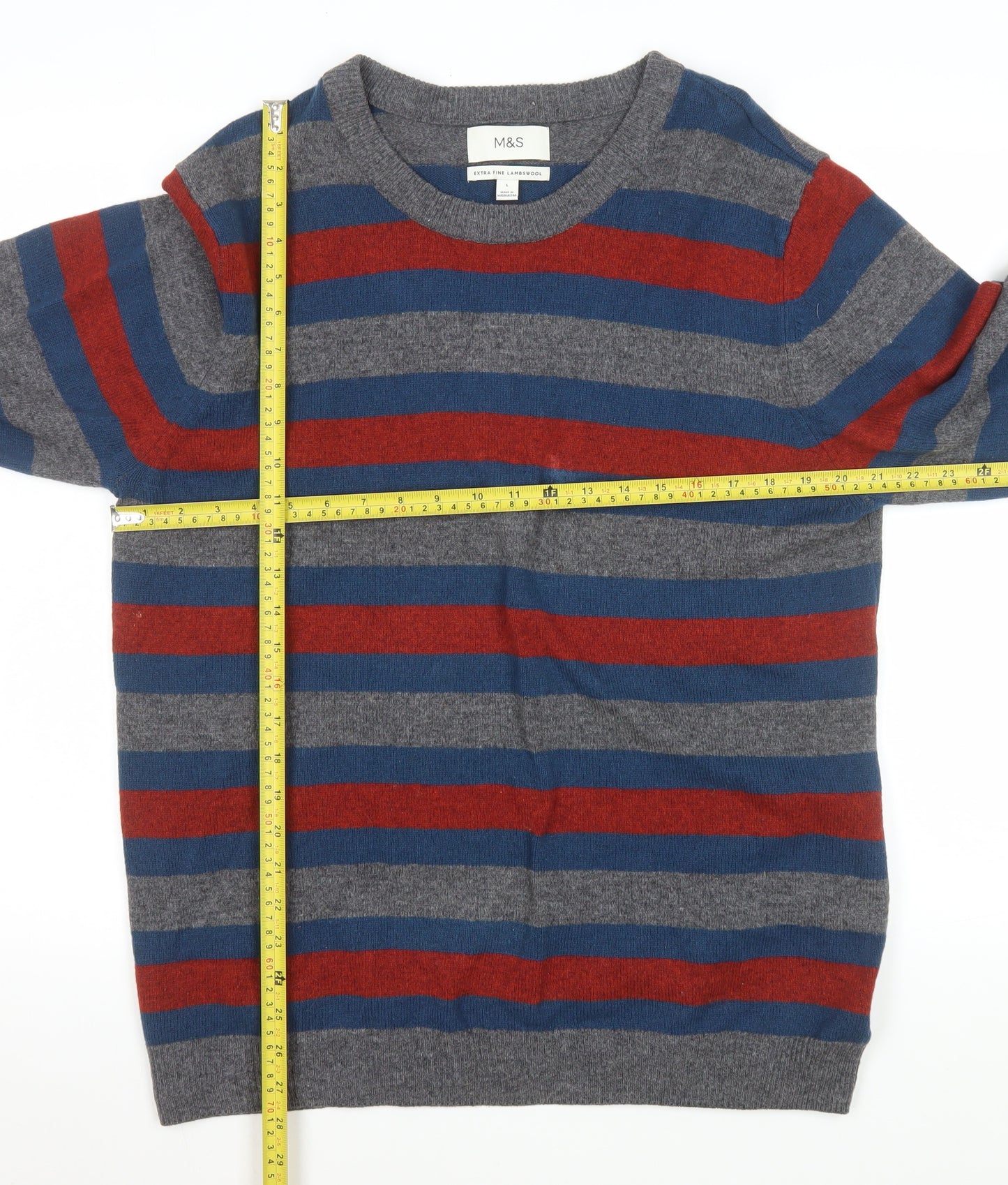 Marks and Spencer Men’s Multicoloured Wool Striped Pullover L