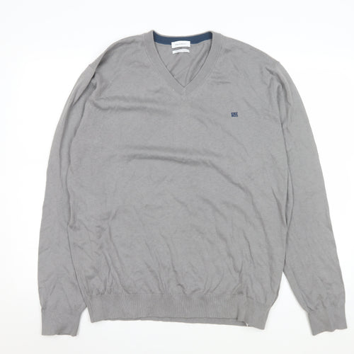Pedro del Hierro Men's Grey V-Neck Classic Knit Sweatshirt XL