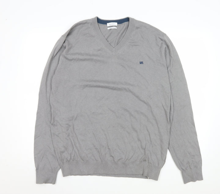 Pedro del Hierro Men's Grey V-Neck Classic Knit Sweatshirt XL