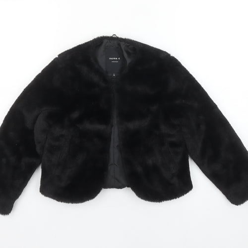Name It Girls Black Faux Fur Short Jacket 6 Years Lined Winter Coat