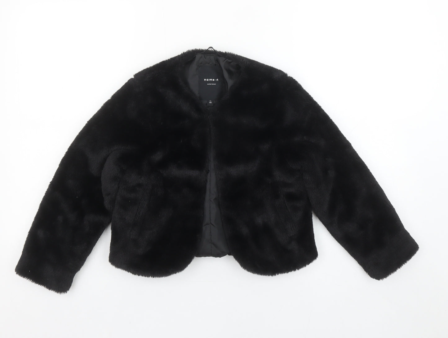 Name It Girls Black Faux Fur Short Jacket 6 Years Lined Winter Coat