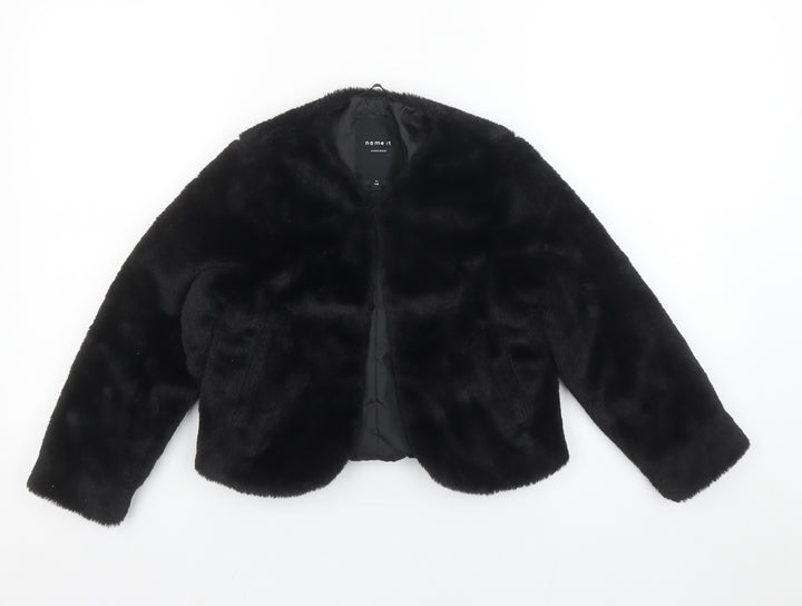Name It Girls Black Faux Fur Short Jacket 6 Years Lined Winter Coat