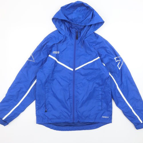Mitre Boys Blue Windbreaker Hooded Jacket L Lightweight Waterproof