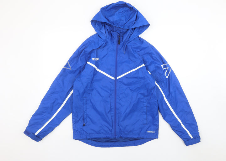 Mitre Boys Blue Windbreaker Hooded Jacket L Lightweight Waterproof