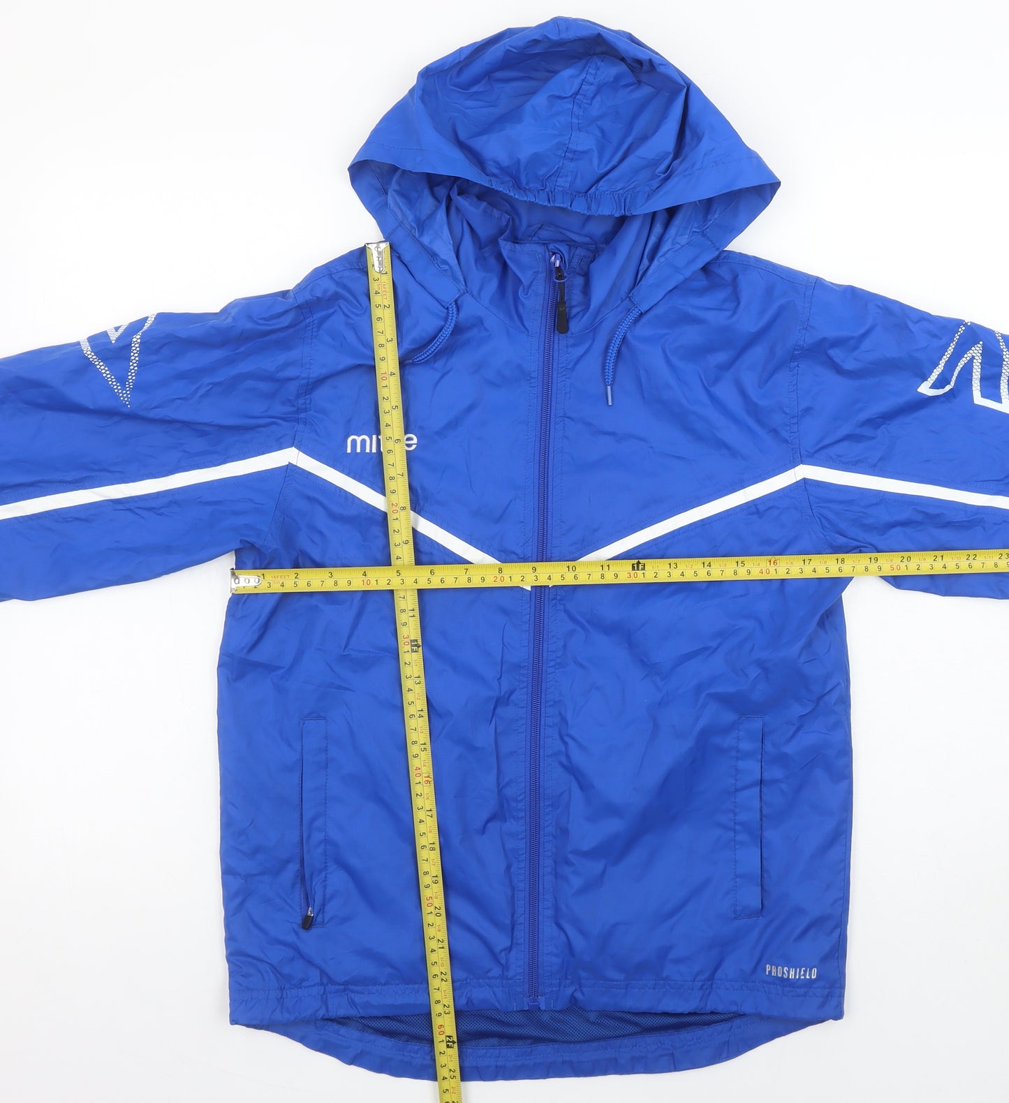Mitre Boys Blue Windbreaker Hooded Jacket L Lightweight Waterproof