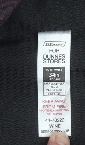 Dunnes Stores Men’s Wine Purple Dress Pants 34W 29L Regular Fit