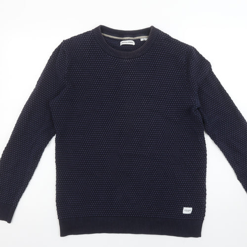 Jack & Jones Men's Blue Cotton Waffle Knit Jumper Size L