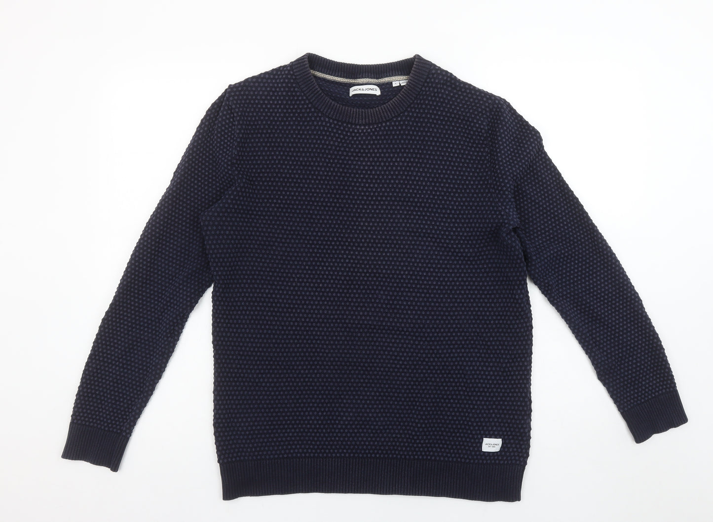 Jack & Jones Men's Blue Cotton Waffle Knit Jumper Size L