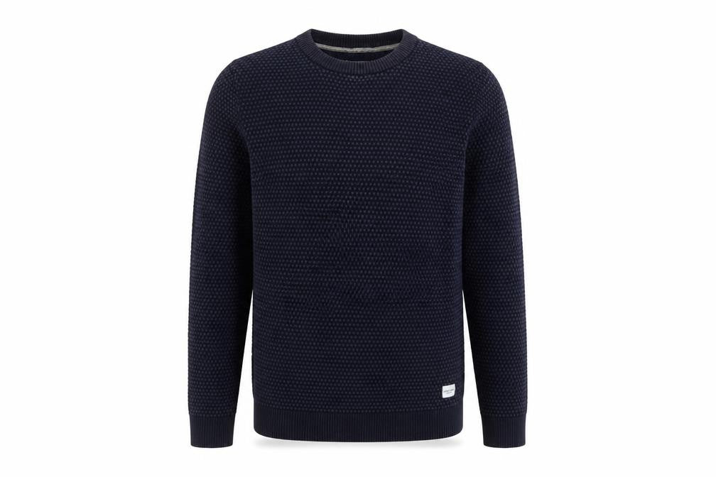 Front view of Jack & Jones Men's Blue Cotton Waffle Knit Jumper, size L