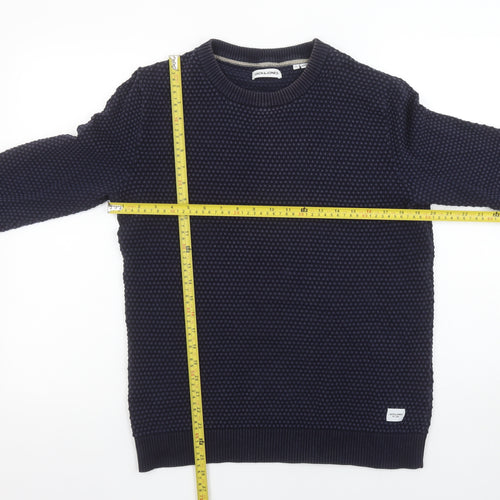 Jack & Jones Men's Blue Cotton Waffle Knit Jumper Size L