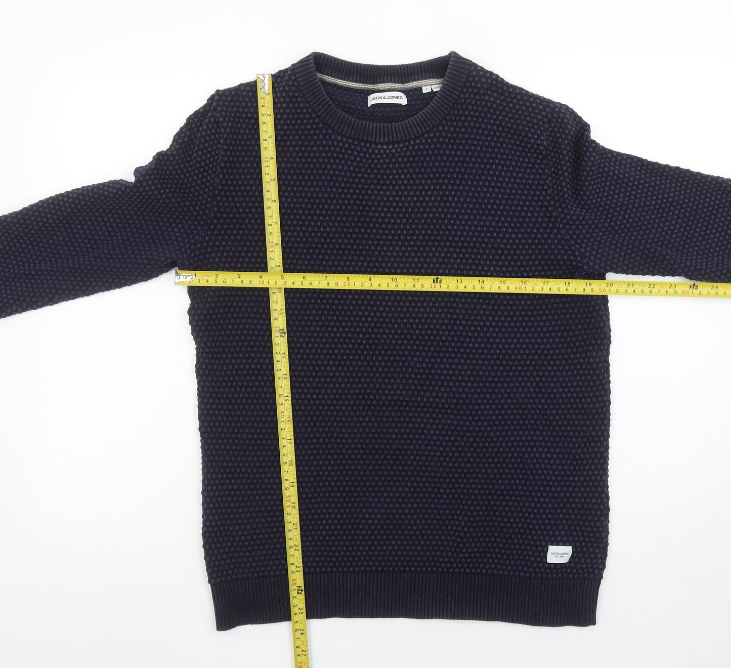Jack & Jones Men's Blue Cotton Waffle Knit Jumper Size L