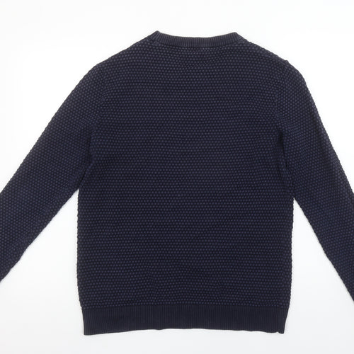 Jack & Jones Men's Blue Cotton Waffle Knit Jumper Size L