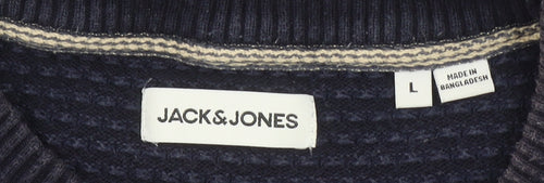 Jack & Jones Men's Blue Cotton Waffle Knit Jumper Size L