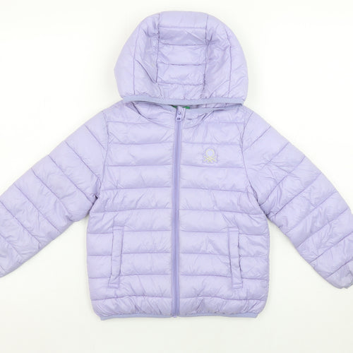 United Colors of Benetton Girls Purple Hooded Puffer Jacket 5-6 Years