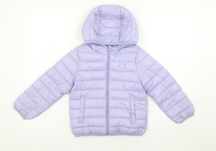 United Colors of Benetton Girls Purple Hooded Puffer Jacket 5-6 Years