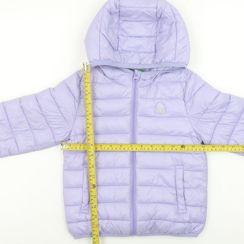 United Colors of Benetton Girls Purple Hooded Puffer Jacket 5-6 Years
