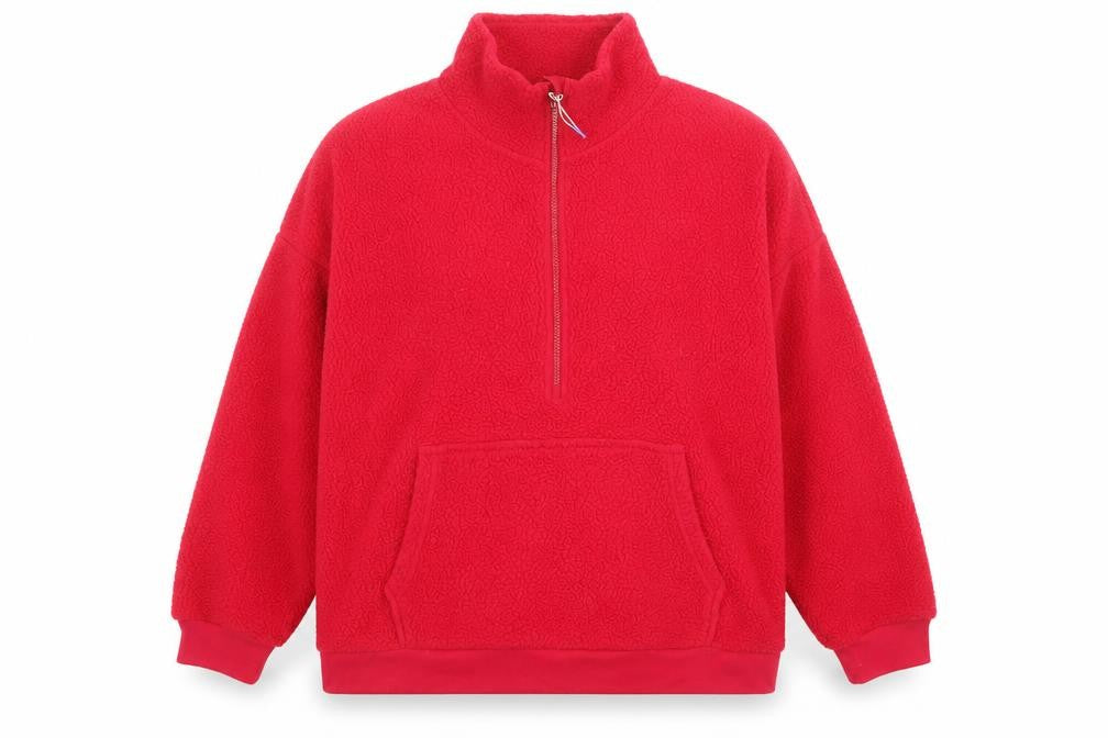 Front view of Dunnes women’s red fleece 1/4 zip pullover sweatshirt xxl