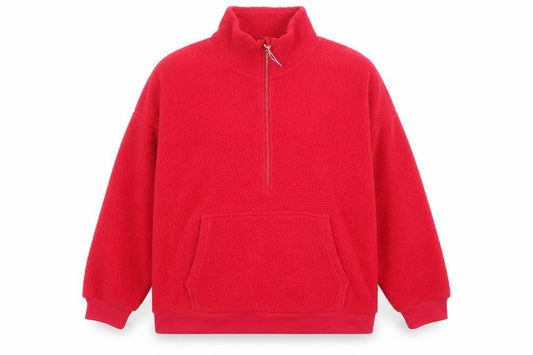 Front view of Dunnes women’s red fleece 1/4 zip pullover sweatshirt xxl