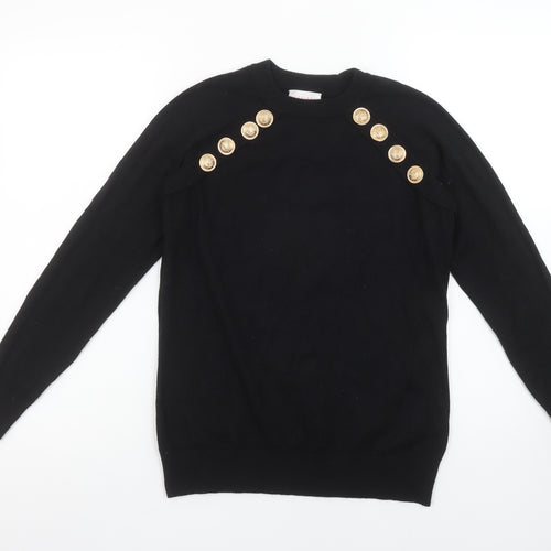 Savida Women’s Black Crew Neck Button Shoulder Jumper Size 10