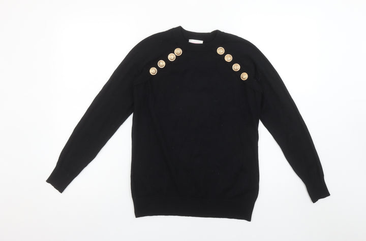 Savida Women’s Black Crew Neck Button Shoulder Jumper Size 10