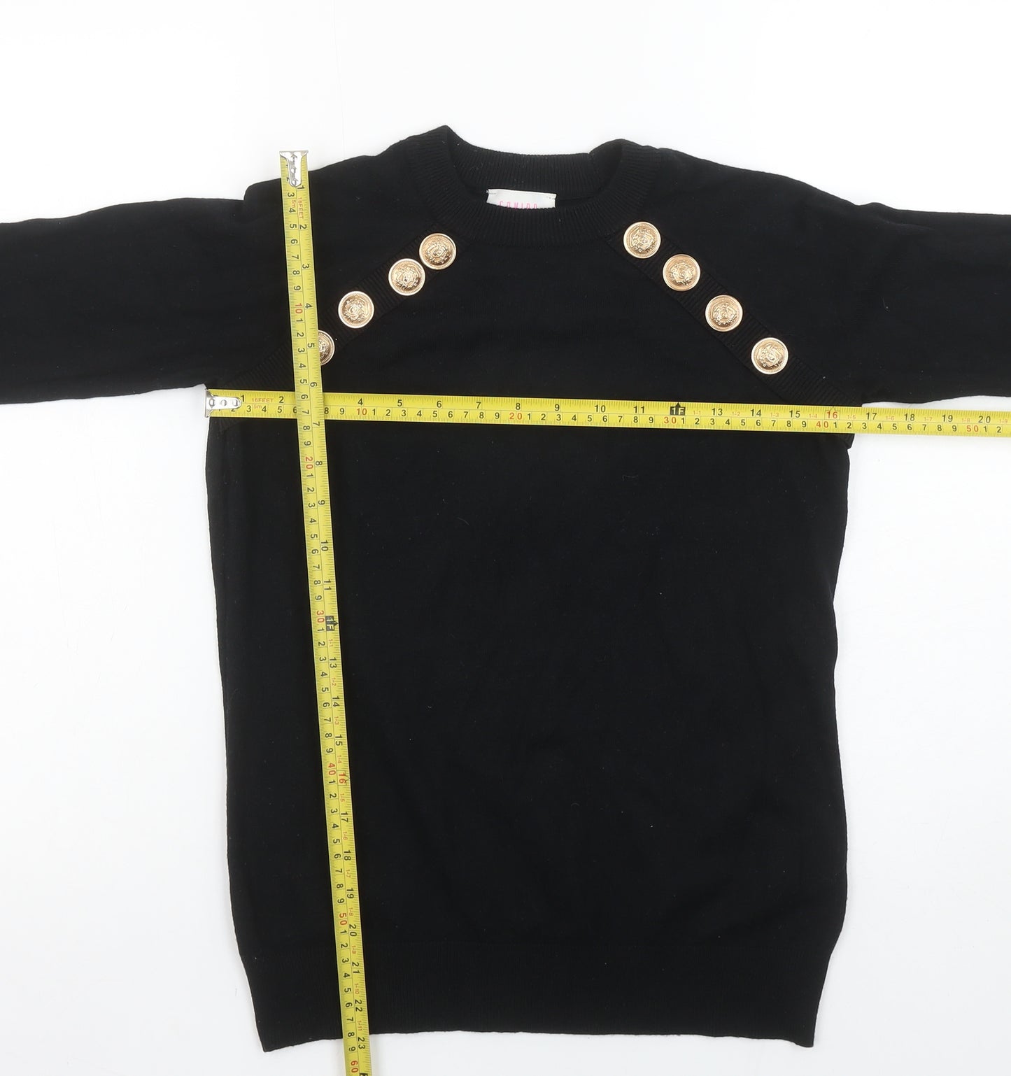 Savida Women’s Black Crew Neck Button Shoulder Jumper Size 10