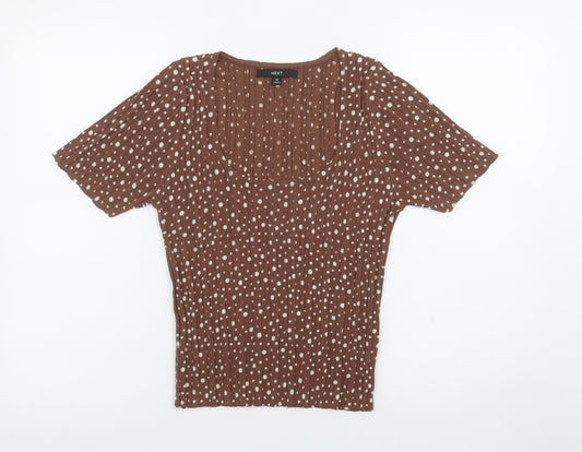 Next Women’s Brown Polka Dot Knit T-Shirt Size M Regular