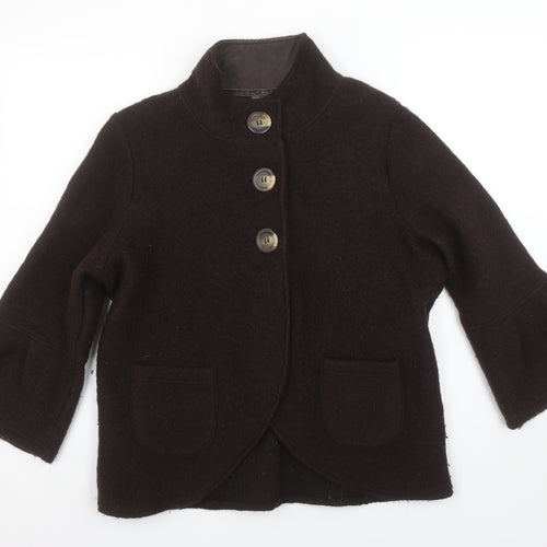 Next Women Brown Wool Blend 3/4 Sleeve Collared Cardigan Size 16