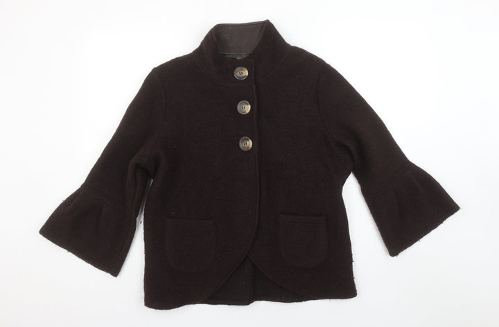 Next Women Brown Wool Blend 3/4 Sleeve Collared Cardigan Size 16