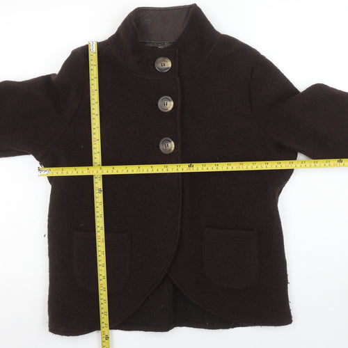 Next Women Brown Wool Blend 3/4 Sleeve Collared Cardigan Size 16