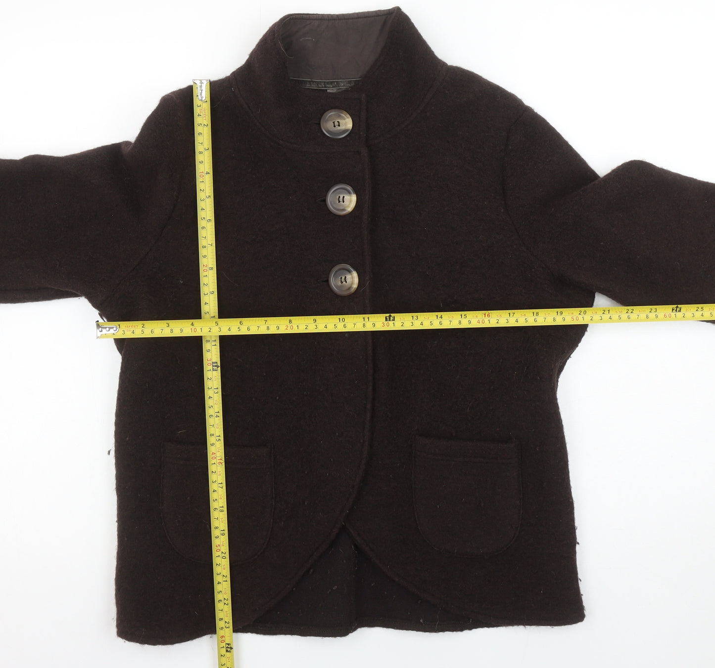 Next Women Brown Wool Blend 3/4 Sleeve Collared Cardigan Size 16