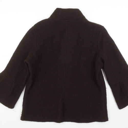 Next Women Brown Wool Blend 3/4 Sleeve Collared Cardigan Size 16