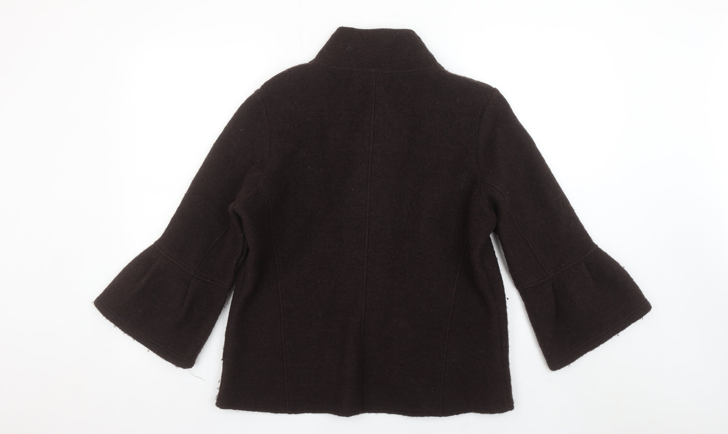 Next Women Brown Wool Blend 3/4 Sleeve Collared Cardigan Size 16