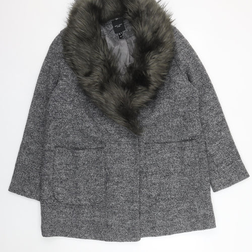 New Look Curves Women’s Grey Faux Fur Collar Wool Blend Coat Size 18