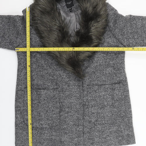 New Look Curves Women’s Grey Faux Fur Collar Wool Blend Coat Size 18