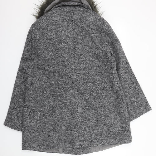 New Look Curves Women’s Grey Faux Fur Collar Wool Blend Coat Size 18