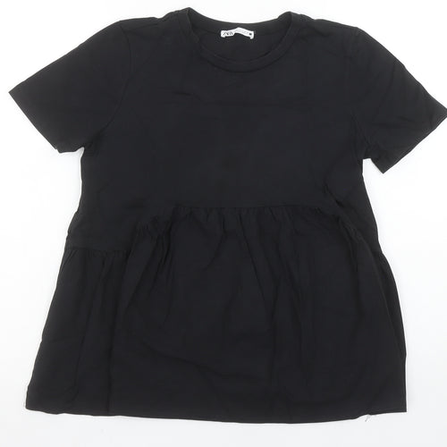 Zara Women’s Black Cotton Tunic Blouse Size 8 Short Sleeve