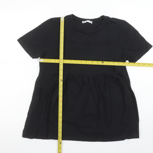 Zara Women’s Black Cotton Tunic Blouse Size 8 Short Sleeve