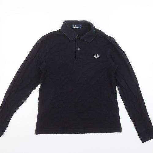 Fred Perry Boys Black Long Sleeve Polo Shirt Size M 100% Cotton