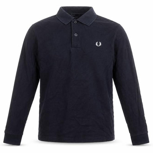 Fred Perry Boys Black Long Sleeve Polo Shirt Size M 100% Cotton