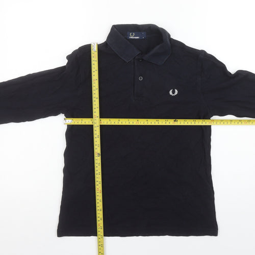 Fred Perry Boys Black Long Sleeve Polo Shirt Size M 100% Cotton