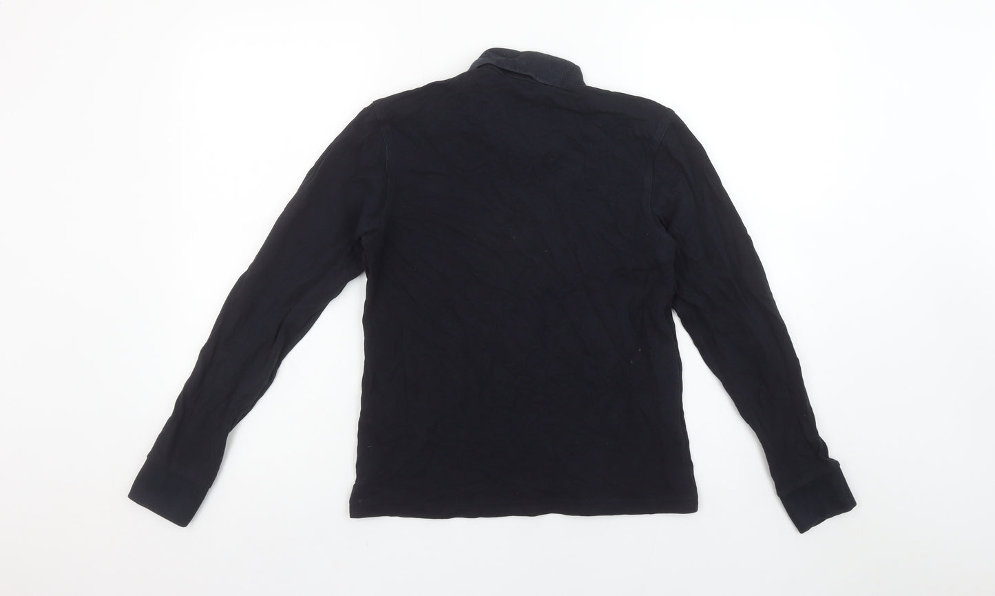 Fred Perry Boys Black Long Sleeve Polo Shirt Size M 100% Cotton