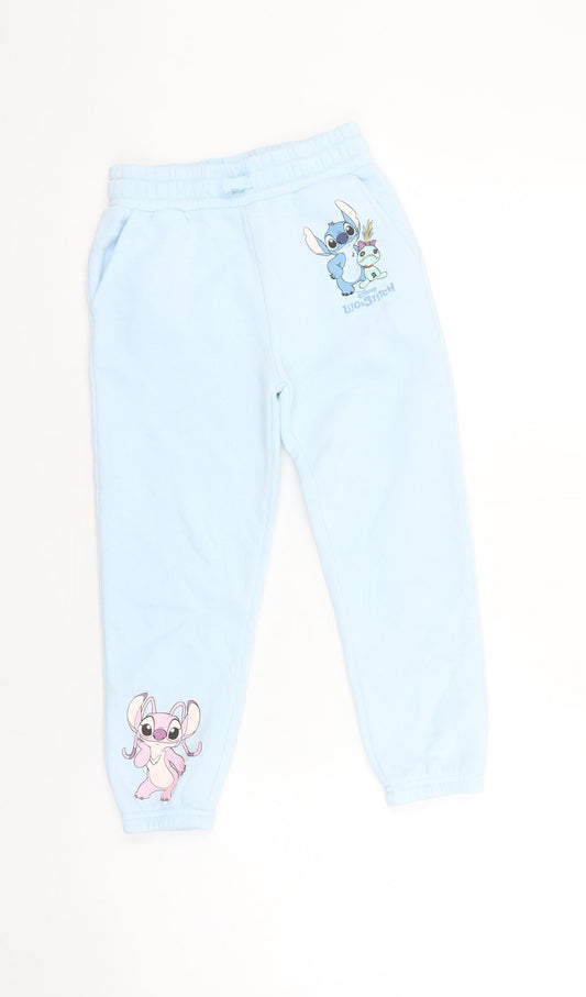 Primark Girls Blue Lilo & Stitch Jogger Trousers 5-6 Years Cotton Blend