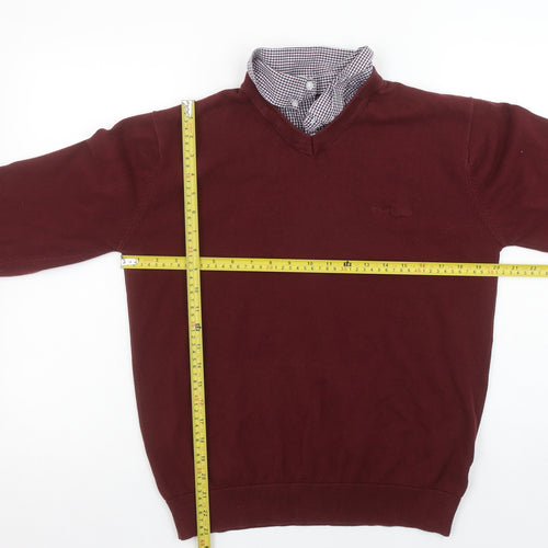 Pierre Cardin Men Red Cotton V-Neck Jumper Size M Classic Fit