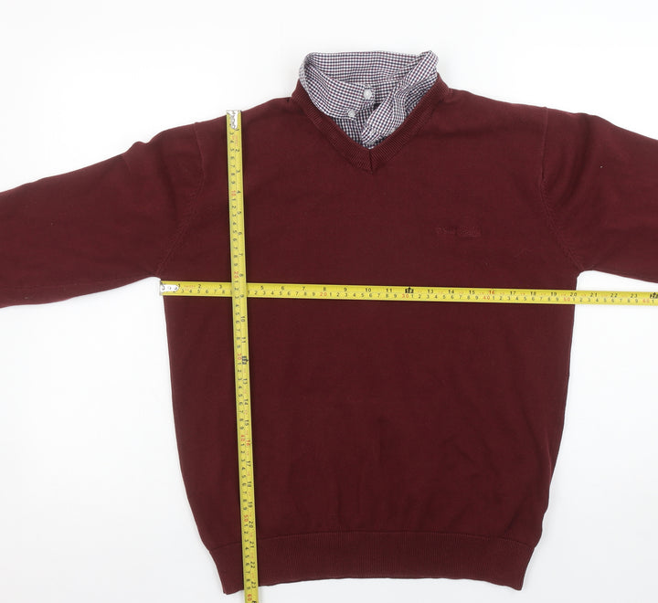 Pierre Cardin Men Red Cotton V-Neck Jumper Size M Classic Fit